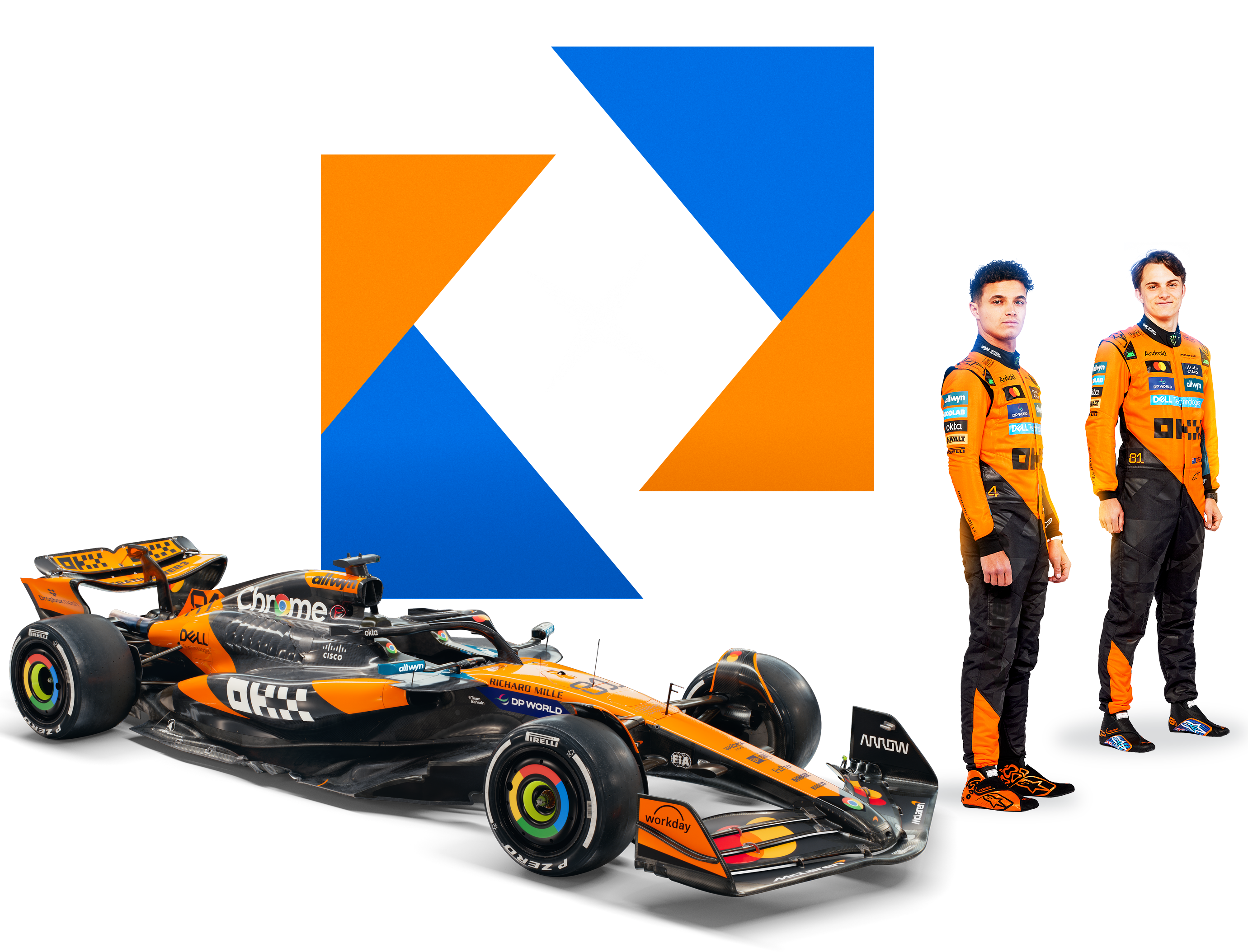 McLaren Formula 1 race car and two drivers