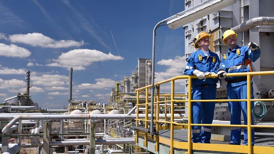 petrochemical workers in a plant.